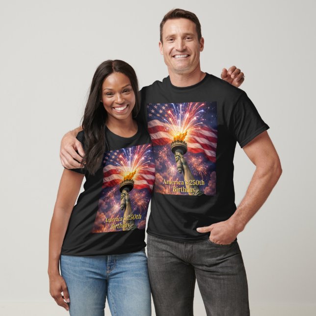 4th of July Liberty Torch Fireworks USA 250th T Shirt (Unisex)