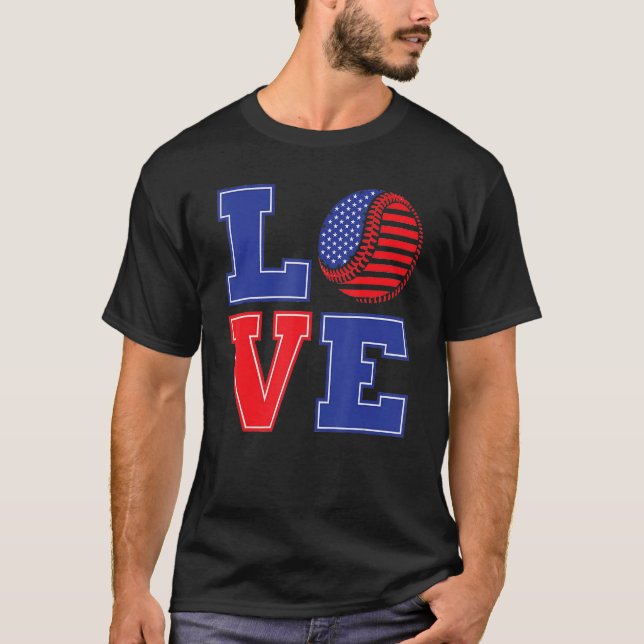 4th of July Love Baseball T Shirt (Framsida)