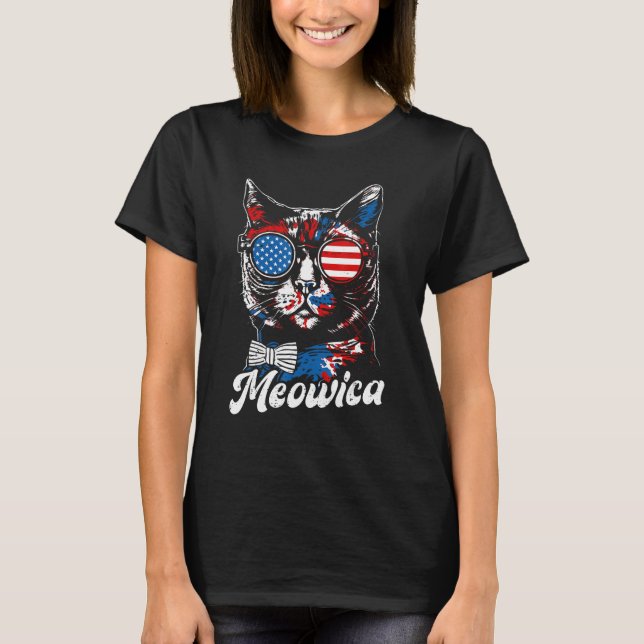 4th of July  Meowica Cat Kitty Patriotic American  T Shirt (Framsida)
