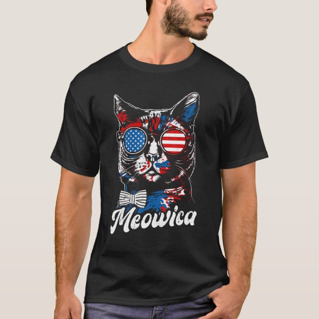 4th of July  Meowica Cat Kitty Patriotic American  T Shirt (Framsida)