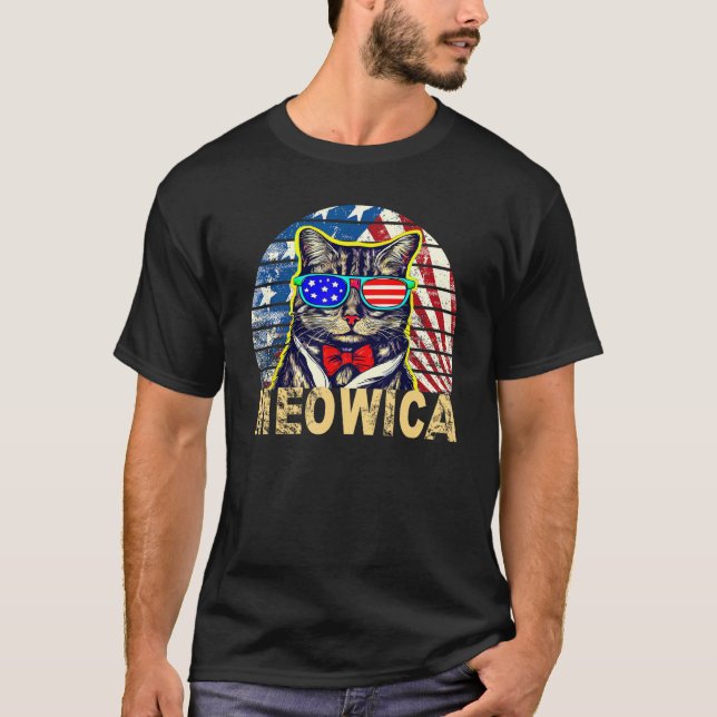 4th of July Meowica Cat T Shirt (Framsida)