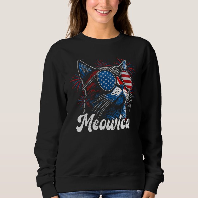 4th of July Meowica Kitty Ca Sunglasses American F T Shirt (Framsida)