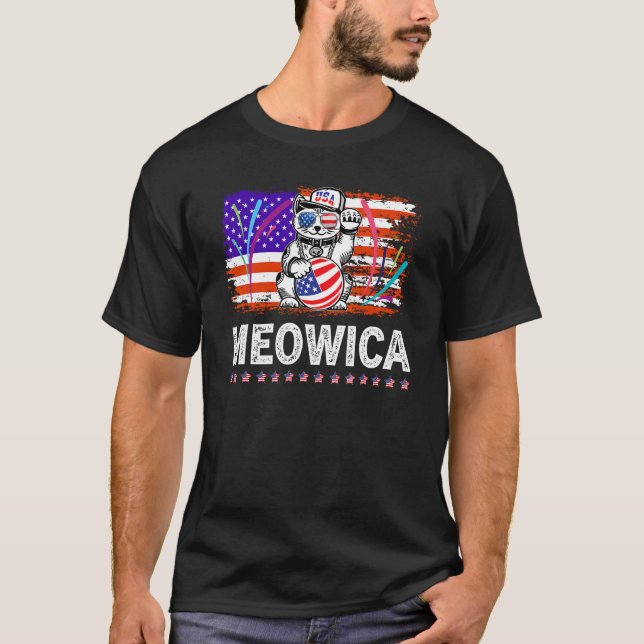 4th of July Meowica Kitty for Cat Lovers American  T Shirt (Framsida)
