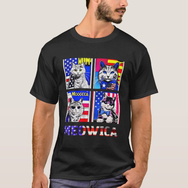 4Th Of July Meowica Usa Cats Patriotic America T Shirt (Framsida)