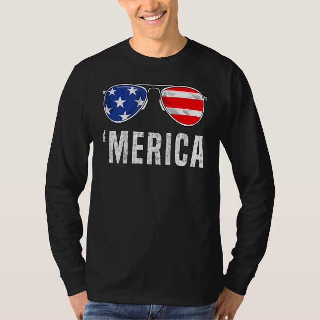 4th Of July Merica American Flag Sunglasses Boys G T Shirt (Framsida)