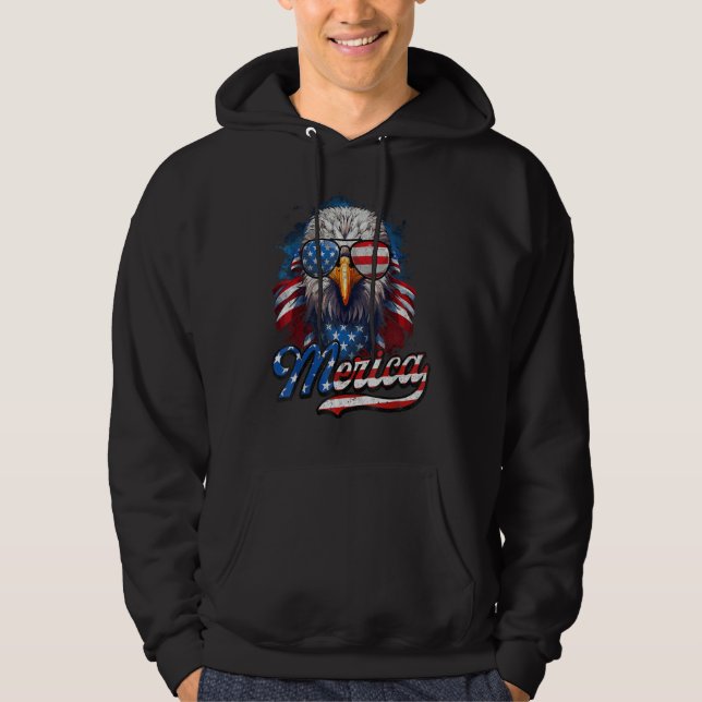 4th of July Merica Eagle USA Flag American Indepen Hoodie (Framsida)