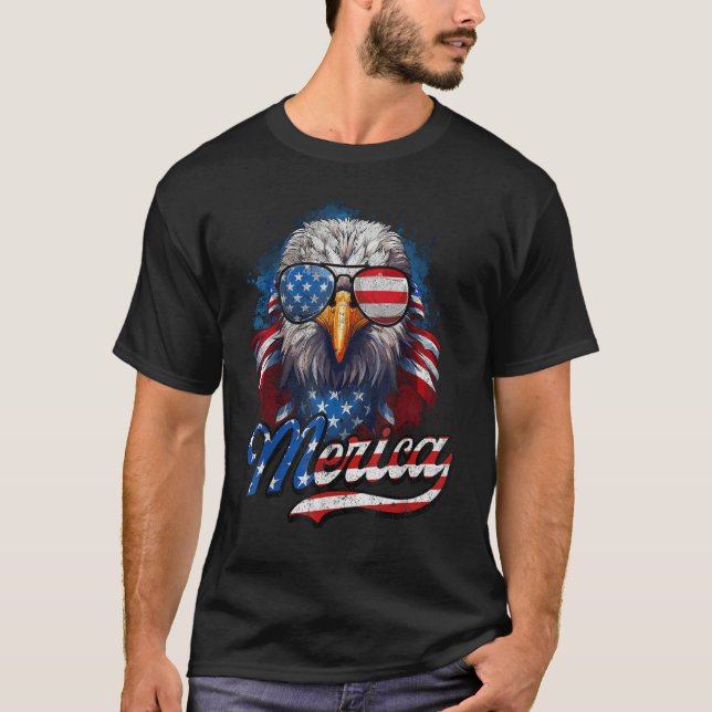 4th of July Merica Eagle USA Flag American Indepen T Shirt (Framsida)