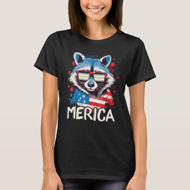 4th Of July Merica Raccoon Agender Sunglasses Flag T Shirt (Framsida)