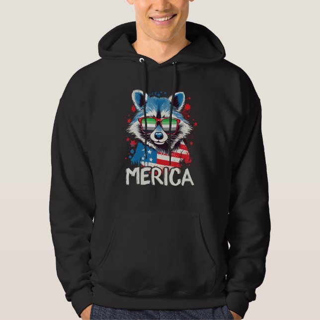 4th Of July Merica Raccoon Aromantic Sunglasses Fl Hoodie (Framsida)