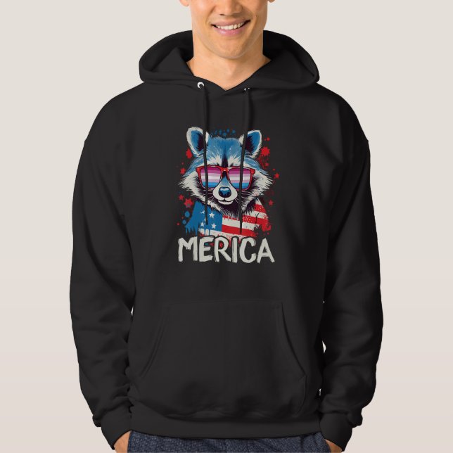 4th Of July Merica  Raccoon Bigender Sunglasses Fl Hoodie (Framsida)