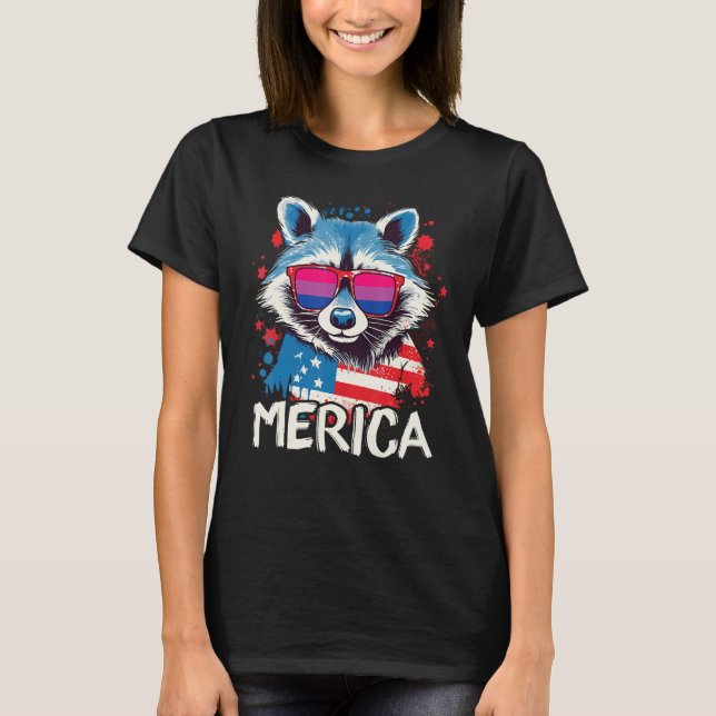 4th Of July Merica Raccoon Bisexual Sunglasses Fla T Shirt (Framsida)