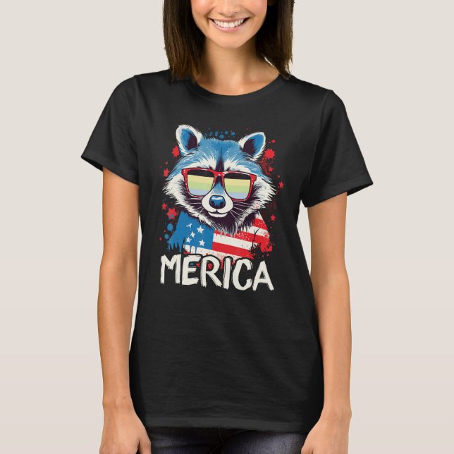4th Of July Merica  Raccoon Cassgender Sunglasses  T Shirt (Framsida)