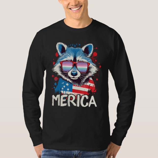 4th Of July Merica  Raccoon Genderfrith Sunglasses T Shirt (Framsida)