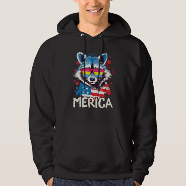 4th Of July Merica  Raccoon Pansexual Sunglasses F Hoodie (Framsida)