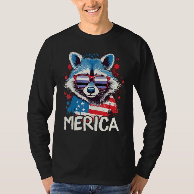 4th Of July Merica Raccoon Perifluid Sunglasses Fl T Shirt (Framsida)