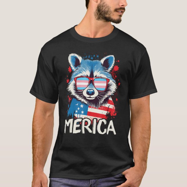 4th Of July Merica  Raccoon Transgender Sunglasses T Shirt (Framsida)