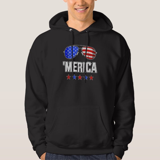 4th Of July MERICA Sunglasses All America USA Flag Hoodie (Framsida)