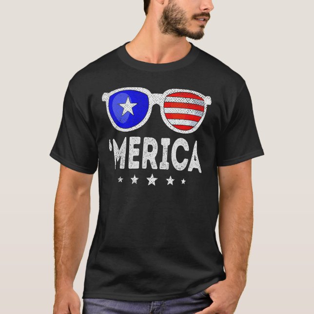 4th Of July MERICA Sunglasses All America USA Flag T Shirt (Framsida)
