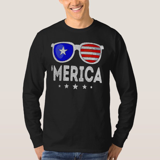 4th Of July MERICA Sunglasses All America USA Flag T Shirt (Framsida)