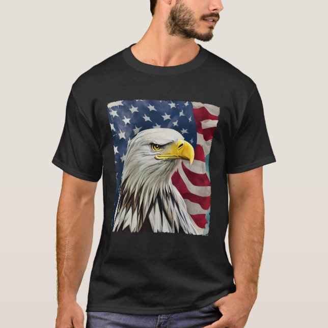 4th of July Painting Bald Eagle American Flag USA  T Shirt (Framsida)