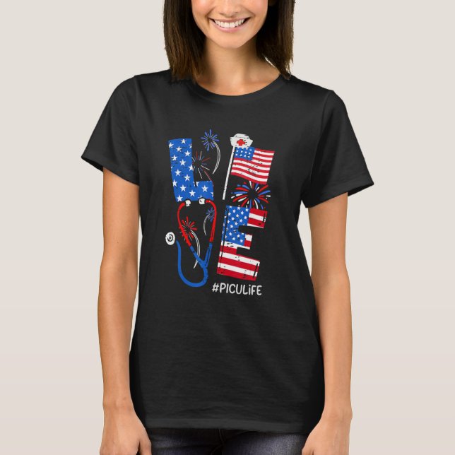 4th of July Patriotic American PICU Baby Nurse Ste T Shirt (Framsida)