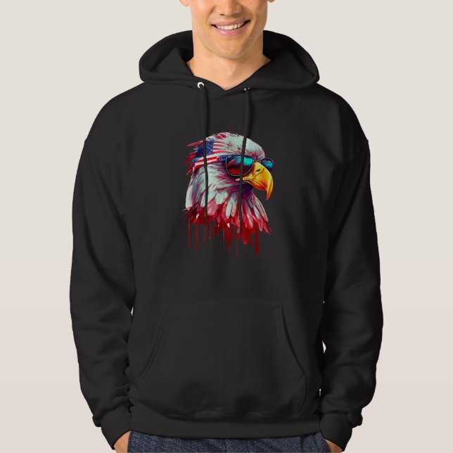 4th Of July Patriotic Bald Eagle Cool Sunglasses Hoodie (Framsida)