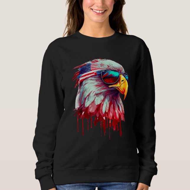 4th Of July Patriotic Bald Eagle Cool Sunglasses T Shirt (Framsida)