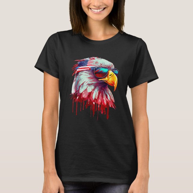 4th Of July Patriotic Bald Eagle Cool Sunglasses T Shirt (Framsida)