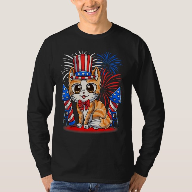 4th of July Patriotic Cat  American Flag Meowica C T Shirt (Framsida)