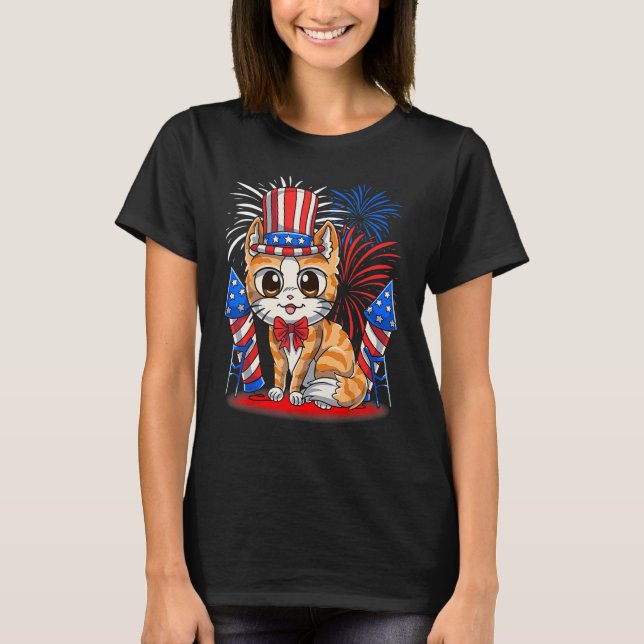 4th of July Patriotic Cat  American Flag Meowica C T Shirt (Framsida)