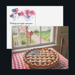 4th of July Patriotic Cherry Pie Vykort<br><div class="desc">Cherry pie with an American flag lattice crust on a red and white checkered tablecloth by a farmhouse window.
All text can be changed.</div>