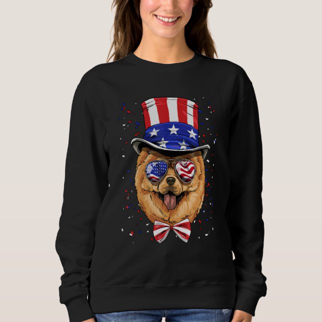 4th of July Patriotic Chow Chow American USA Flag  T Shirt (Framsida)