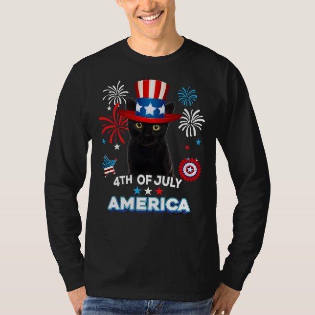 4th Of July Patriotic Day Black Cat Independence D T Shirt (Framsida)
