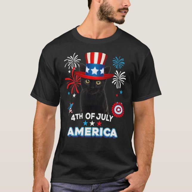 4th Of July Patriotic Day Black Cat Independence D T Shirt (Framsida)