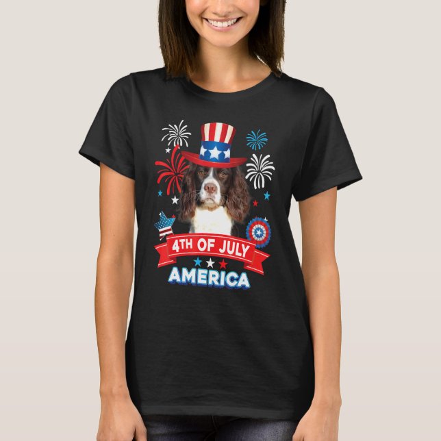4th Of July Patriotic Day English Springer Spaniel T Shirt (Framsida)