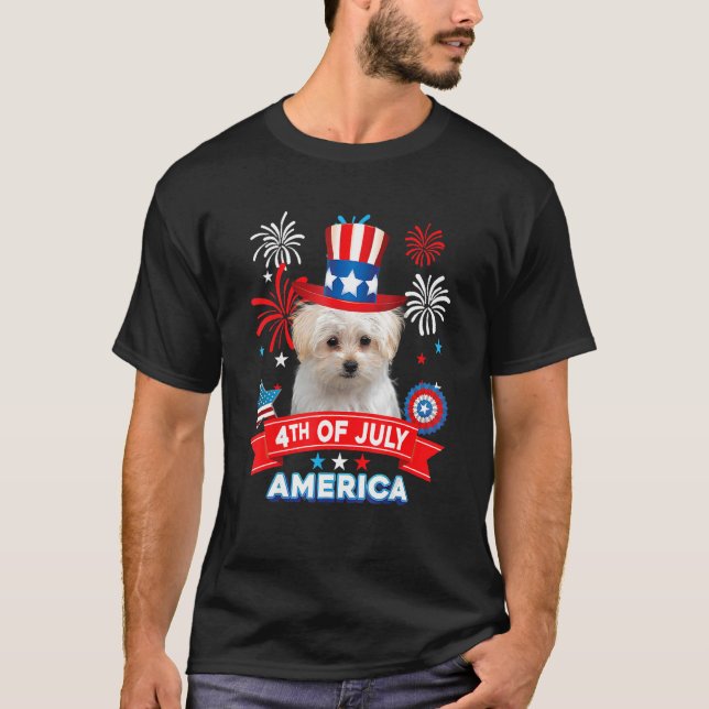 4th Of July Patriotic Day Maltese Dog Independence T Shirt (Framsida)