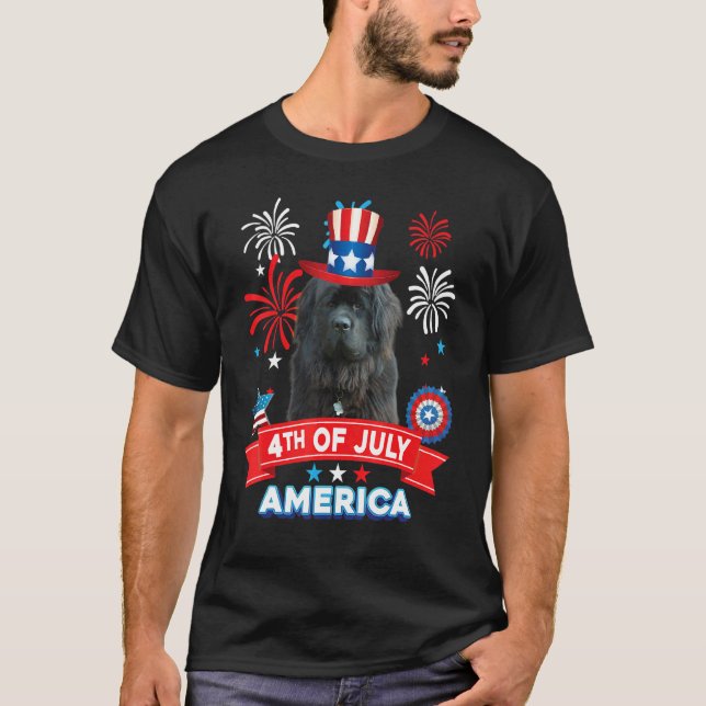 4th Of July Patriotic Day Newfoundland Dog Indepen T Shirt (Framsida)