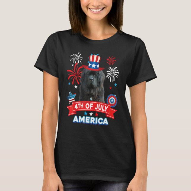 4th Of July Patriotic Day Newfoundland Dog Indepen T Shirt (Framsida)