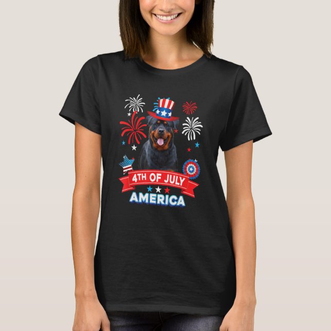 4th Of July Patriotic Day Rottweiler Dog Independe T Shirt (Framsida)