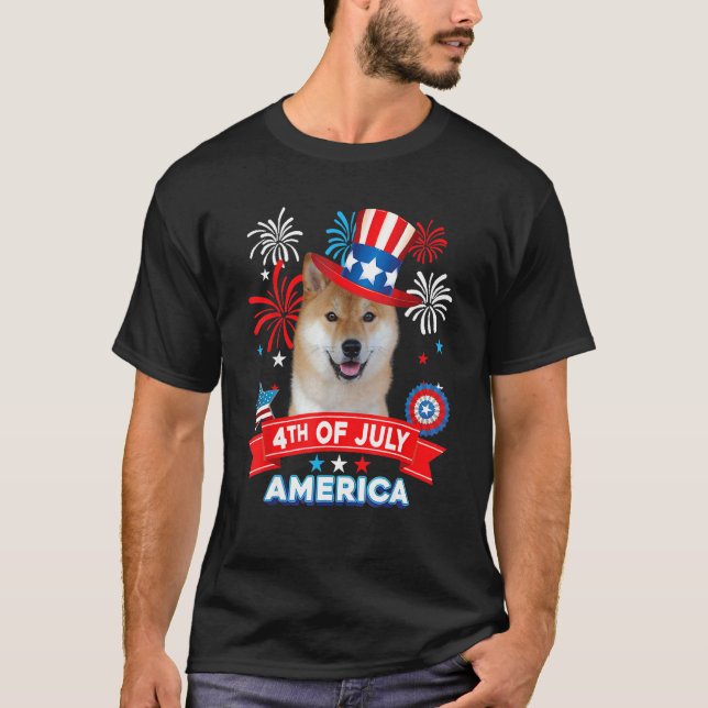 4th Of July Patriotic Day Shiba Inu Dog Independen T Shirt (Framsida)