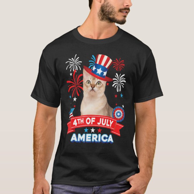 4th Of July Patriotic Day Singapura Cat Independen T Shirt (Framsida)