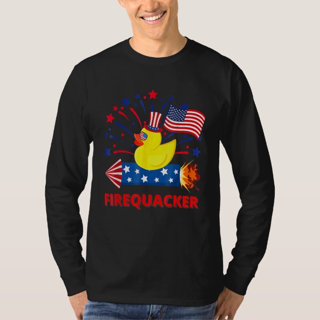 4th Of July Patriotic Firecracker Rubber Duck Fire T Shirt (Framsida)
