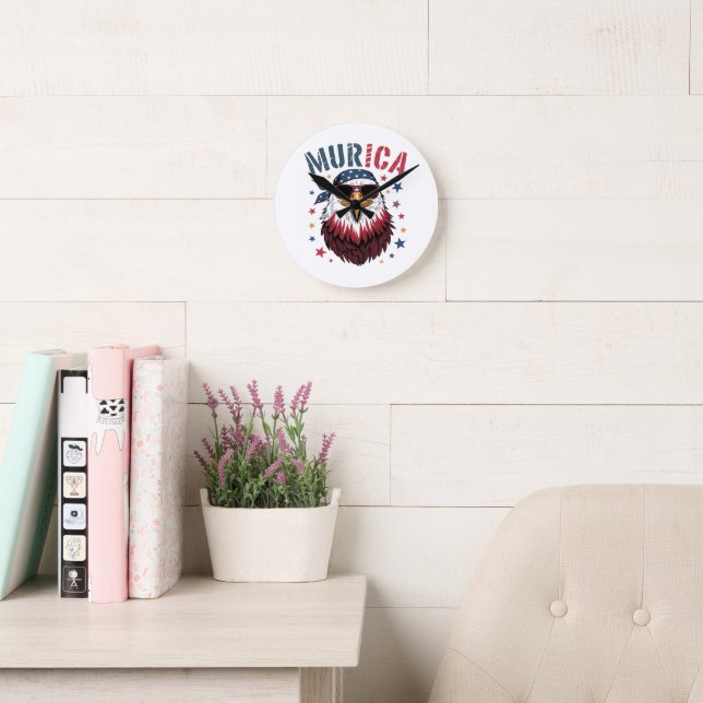 4th of July Patriotic Funny Eagle USA Rund Klocka (Läsesal)