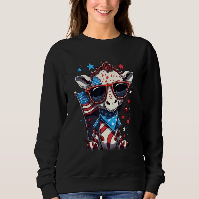 4th of July Patriotic Giraffe US Flag T Shirt (Framsida)