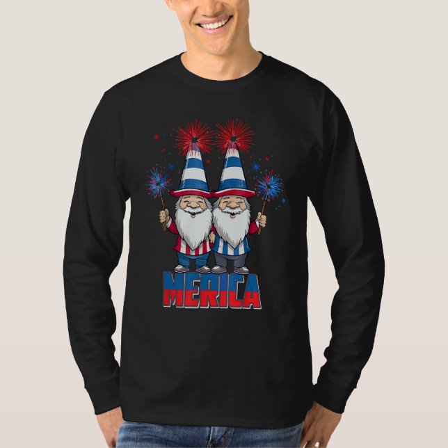 4th of July Patriotic Gnomes for Dwarf  Men Women T Shirt (Framsida)