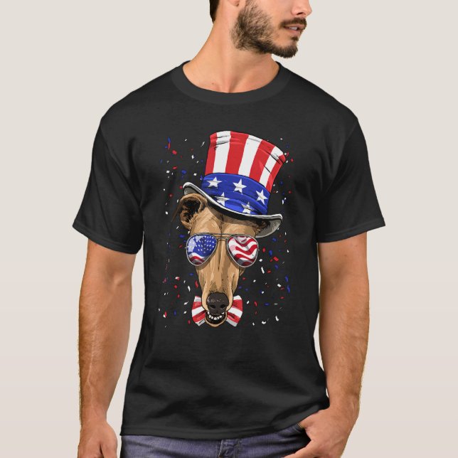 4th of July Patriotic Greyhound USA American Flag  T Shirt (Framsida)