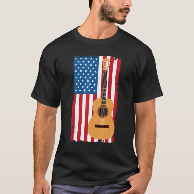 4th Of July Patriotic Guitarist American Flag Guit T Shirt (Framsida)