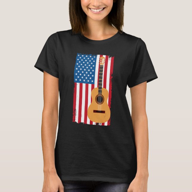 4th Of July Patriotic Guitarist American Flag Guit T Shirt (Framsida)