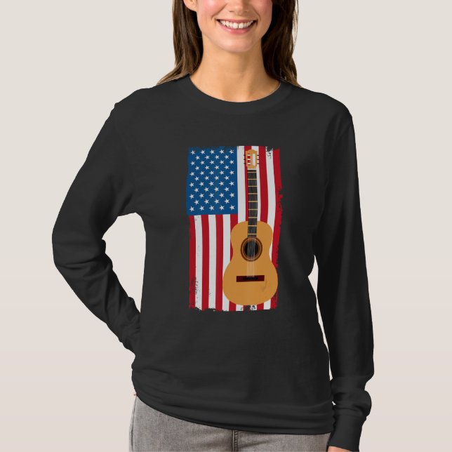 4th Of July Patriotic Guitarist American Flag Guit T Shirt (Framsida)