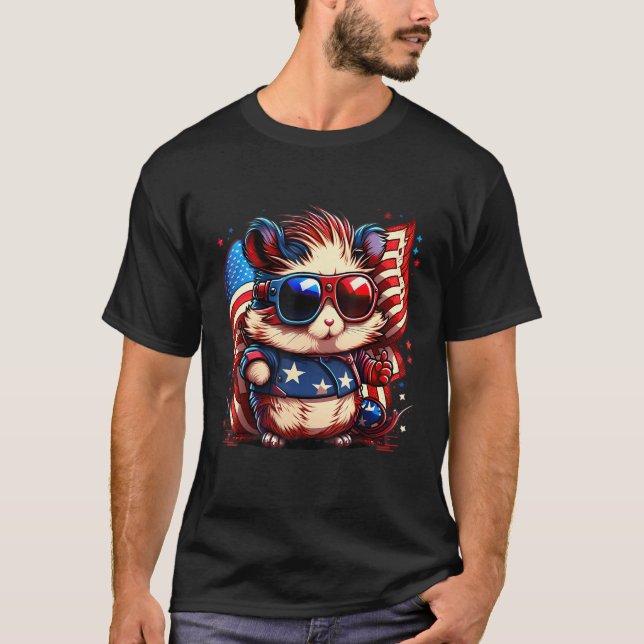 4th of July Patriotic Hamster US Flag T Shirt (Framsida)